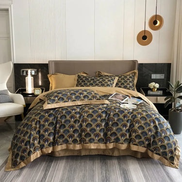 Luxury Patterned European Geometric Bedding Set - 100% Egyptian Cotton with Golden Trim